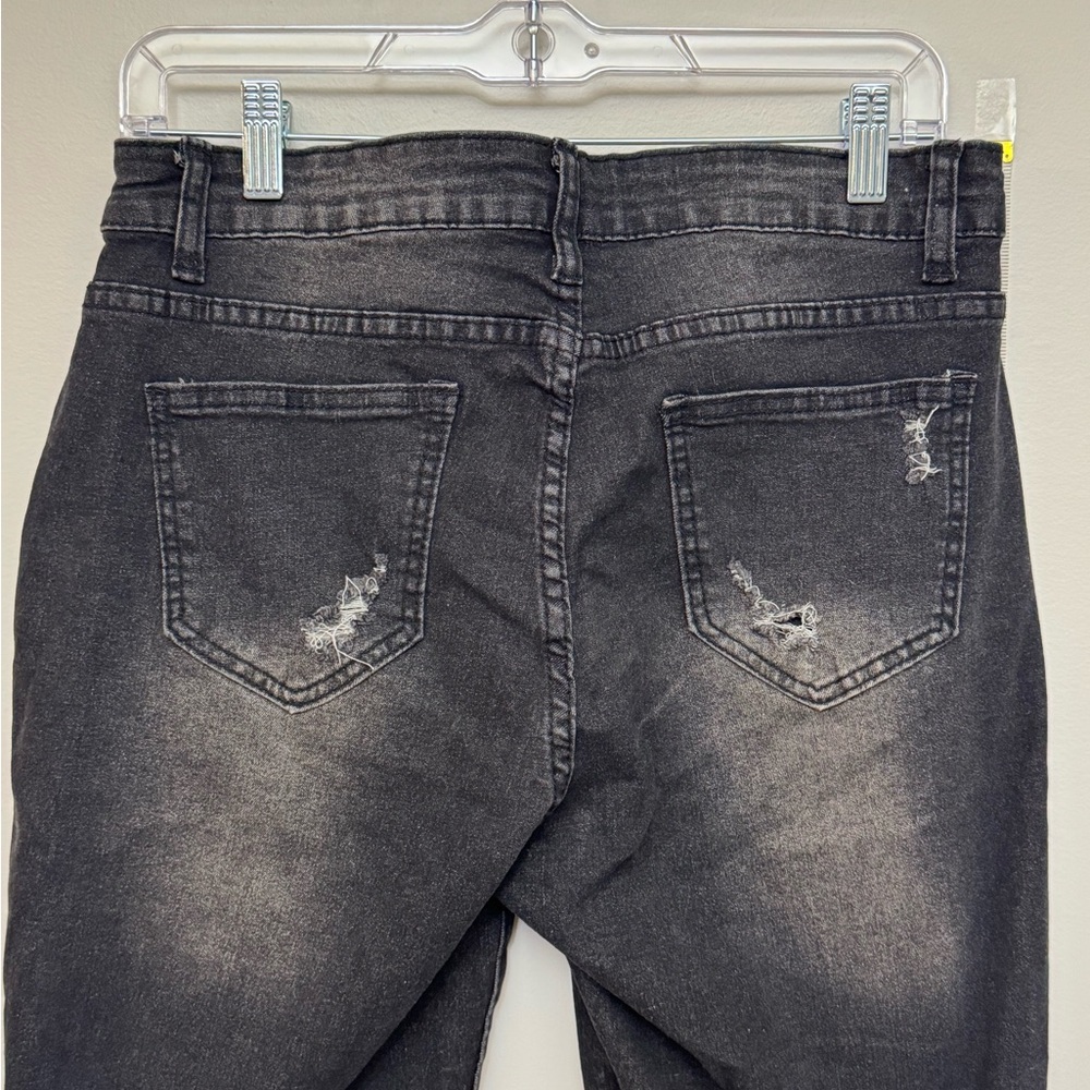 Black High Rise Button Fly Jeggings Distressed Stretch Skinny Pants L - Picture 6 of 8
